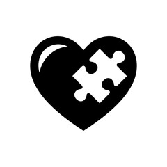 Autism icon. Heart and puzzle piece. Vector icon isolated on white background.