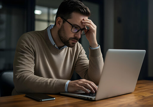 tired professional working remotely on computer during night

