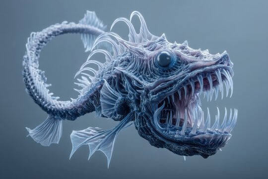 Sci-fi hybrid of real deep-sea creatures like gulper eels and dragonfish, creating a surreal and otherworldly underwater world