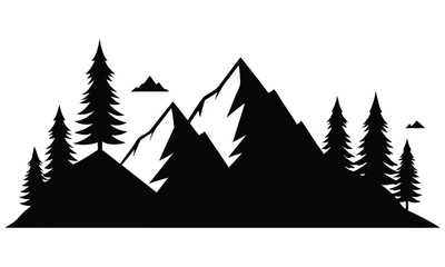 Obraz premium Mountain silhouette - vector icon. Rocky peaks. Mountains ranges. Black and white mountain icon