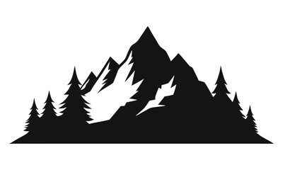 Mountain silhouette - vector icon. Rocky peaks. Mountains ranges. Black and white mountain icon