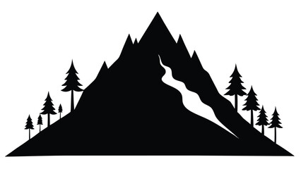 Mountain silhouette - vector icon. Rocky peaks. Mountains ranges. Black and white mountain icon