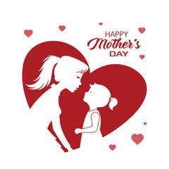 Clean and Simple Mother's Day Illustration Red Heart with White Silhouettes and Script Font