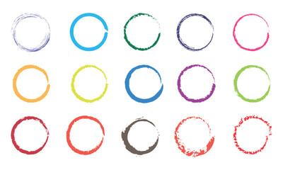 Collection of colorful round grunge circle brush stroke, brushstroke paint vector illustration. round brush shape vector