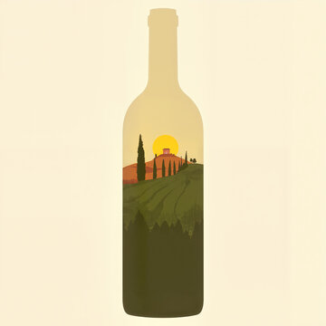 Minimalist Tuscan Landscape Wine Bottle Design with Mediterranean Charm