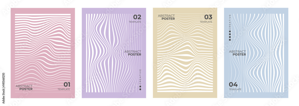 Aufkleber set of lines wave style abstract posters. wavy line patterns. minimalist cover templates. futuristic