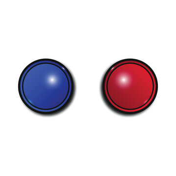 Blue and red buttons with glares and a black frame. A vector round buttons with a gradient, isolated on the white background