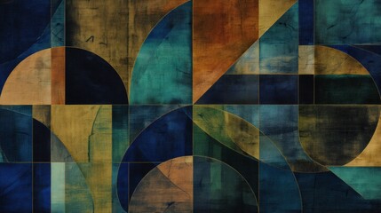 Fototapeta premium Abstract Geometric Art with Blue, Brown, and Green Textured Patterns