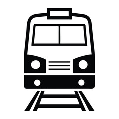 Front-View Train Icon with Railway Tracks - Minimalist Design.