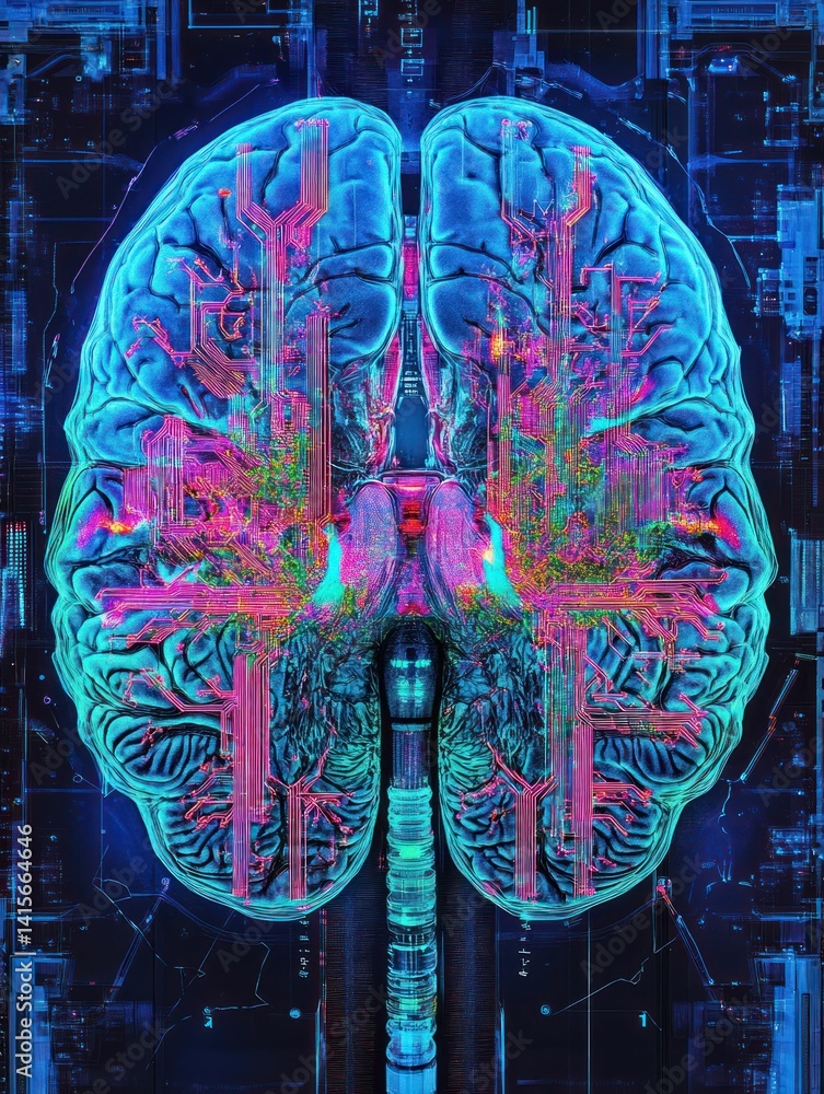 Poster abstract depiction of interconnectedness and advanced intelligence within the brain