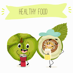 Dillenia indica, elephant apple. Natural vitamin antioxidant detox food collection. Vector hand drawn illistration.