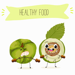 Dillenia indica, elephant apple. Natural vitamin antioxidant detox food collection. Vector hand drawn illistration.