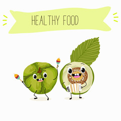 Dillenia indica, elephant apple. Natural vitamin antioxidant detox food collection. Vector hand drawn illistration.