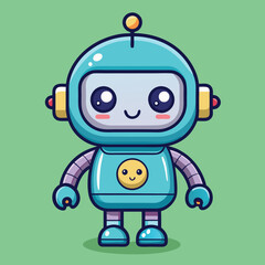 Cute robot character, light teal color, happy expression
