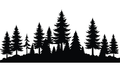 Obraz premium Forest of Christmas fir trees silhouette. Coniferous spruce panorama. Park of evergreen wood. Vector on white background