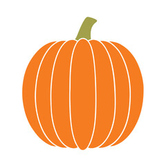 Bright Orange Pumpkin Illustration with Green Stem.