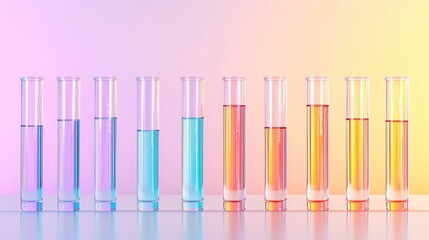 Colorful test tubes with liquid on gradient background, perfect for science and research visuals.