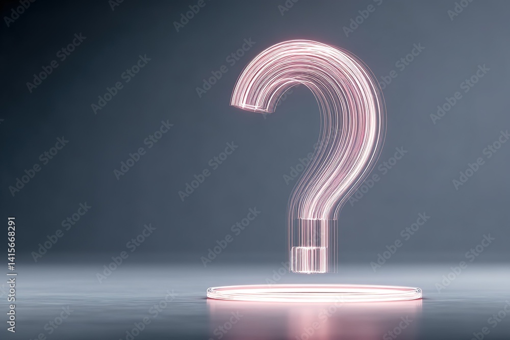 Aufkleber floating glowing question mark in illuminated space as a concept of inquiry and curiosity