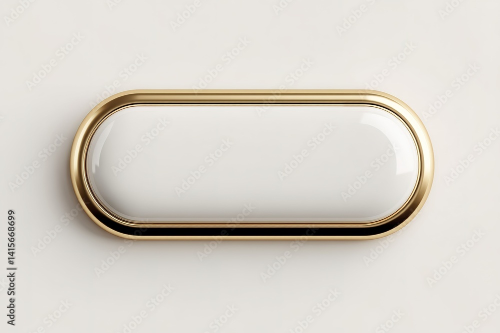Poster stylish oval button design with a gold frame and clear surface for modern interfaces and application
