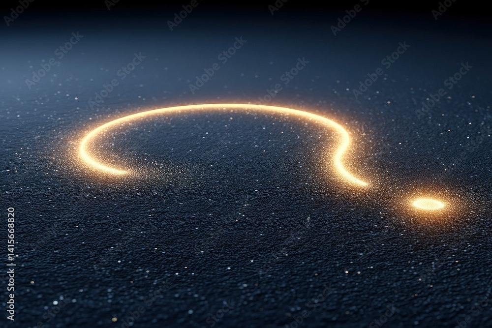 Poster illuminated question mark shines on dark surface, creating an intriguing visual effect during night