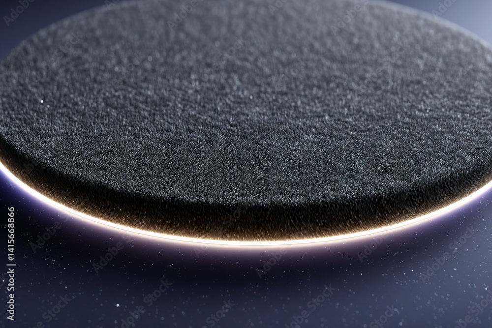 Poster surface with unusual texture illuminated in space at night, showcasing intricate details and soft gl