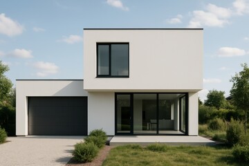 Modern House Design Showcasing Minimalist Architecture in a Serene Outdoor Setting