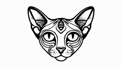 Obraz premium Stylized Cat Head Graphic with Geometric Tribal Ornamentation in Black and White