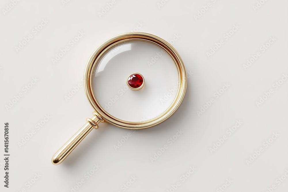 Aufkleber magnifying glass with a red gem centered on a light background for creative and artistic uses