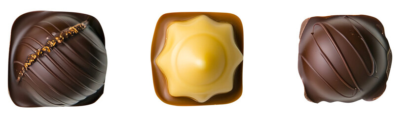 3 pices chocolate isolated on transparent white background, clipping path
