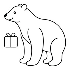 coloring book for 2 years baby A polar bear holding a present on white background.