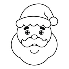 coloring book for 2 years baby Santa’s face with a big beard and round nose on white background.