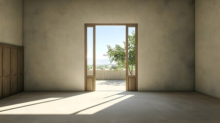 Fototapeta premium Empty Room With Exterior View And Sunlight