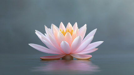 serene pink lotus blossom with soft petals glows gently in morning light, floating gracefully on calm water, symbolizing peace and purity