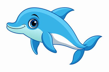 Fototapeta premium Cartoon Dolphin Illustration Cheerful Marine Animal Aquatic Creature Isolated On White