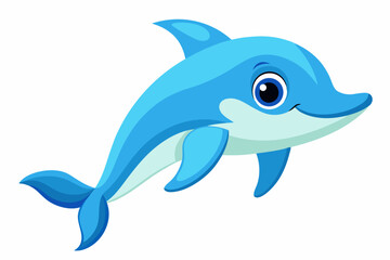 Fototapeta premium Cute Cartoon Dolphin Illustration Isolated On White Background Marine Mammal