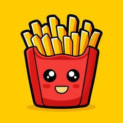 Cute Cartoon French Fries Illustration On A Yellow Background For Kids