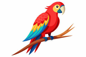 Obraz premium Cartoon Red Macaw Parrot Sitting On A Branch Isolated On White Background