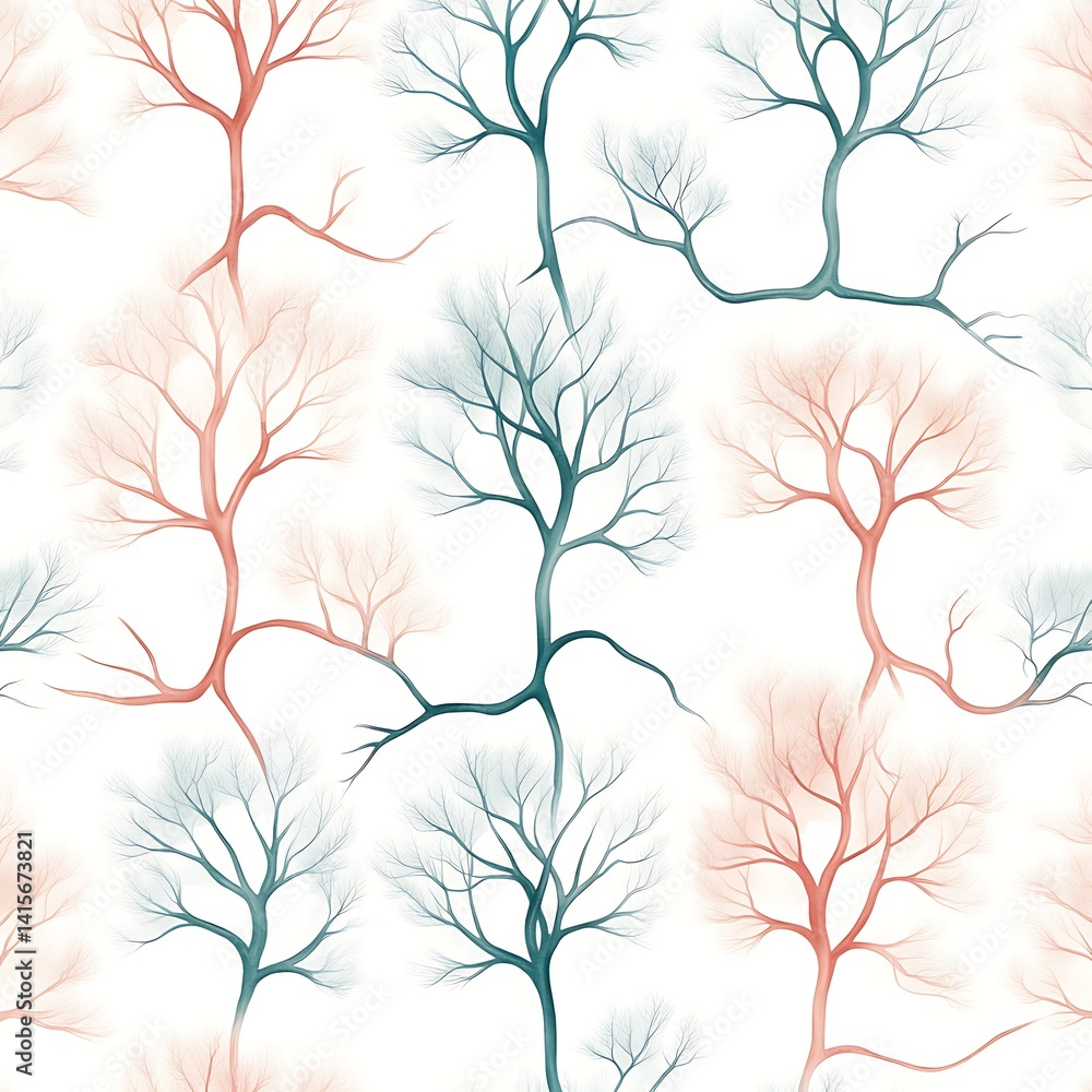 Poster abstract pattern of delicate trees in soft colors for modern design projects