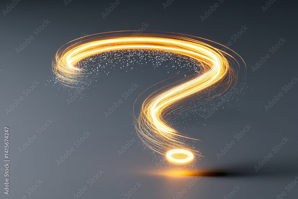 Poster creative light trails showcase a glowing question mark against a dark background in an artistic disp