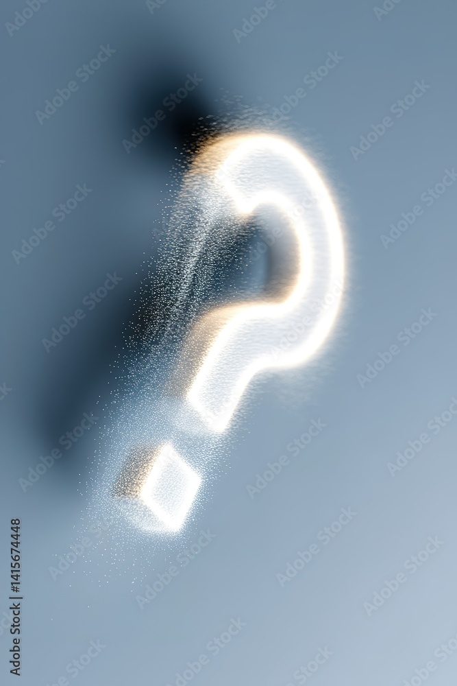 Poster illuminated question mark symbolizing curiosity and inquiry on a smooth gray background