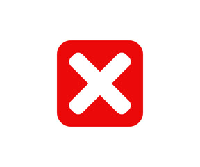 Red square cancel icon. Red X cross square, false, incorrect and reject illustration on transparent background. 

