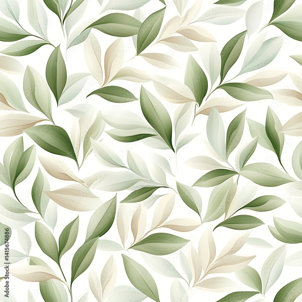 Poster elegant leaf pattern with soft greens and neutrals for modern design projects