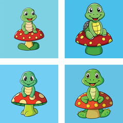 Animated turtles with various poses and expressions for marine and educational projects