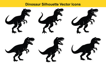 Funny and Cute Dinosaur Set with Silhouettes and Wild Animal Cartoon Illustrations.
