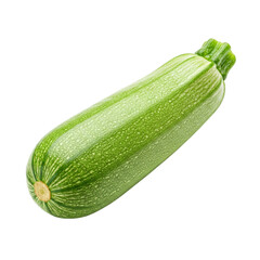 A vibrant green zucchini, freshly harvested and glistening, ready to be part of a delicious summer meal, showcasing its smooth skin and delicate texture against a bright white background.
