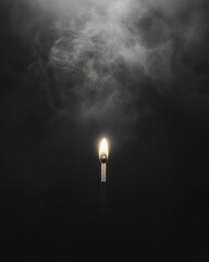 Igniting Thought: An illuminated matchstick glows with a fragile flame, surrounded by swirling smoke. A visual exploration of the ephemeral nature of ideas. 