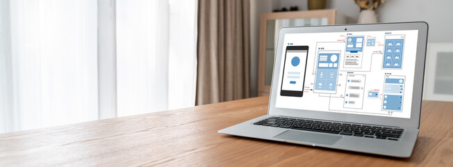 UX UI design process for modish mobile application and website . Creative prototype of wireframe...