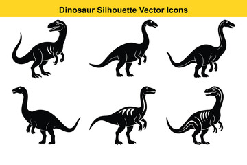 Funny and Cute Dinosaur Set with Silhouettes and Wild Animal Cartoon Illustrations.
