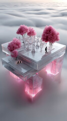 High-Altitude View of Surreal Chessboard in Fantasy City Landscape
