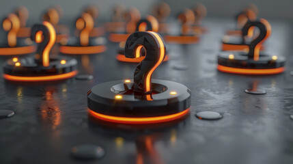 Illuminated Question Marks on Dark Surface - 3D Render